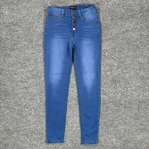 Between Us Womens Size 7 Mid Rise Skinny Jeans Button Fly Blue Stretch Denim